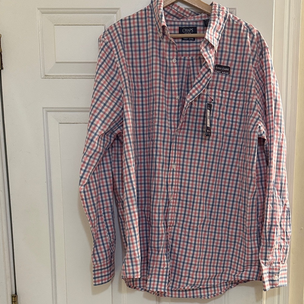 Chaps Men's Pink and Blue Checkered Shirt